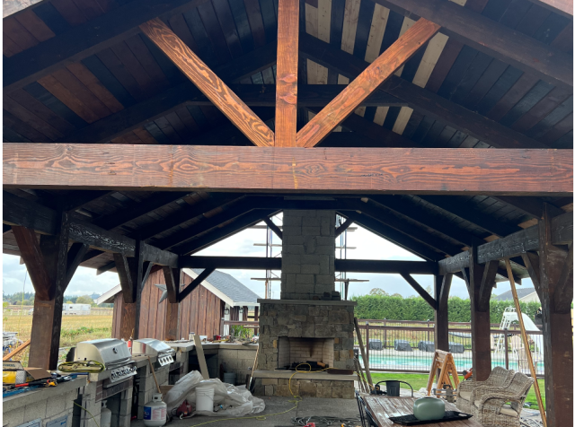 outdoor kitchen pergola wood beam structure